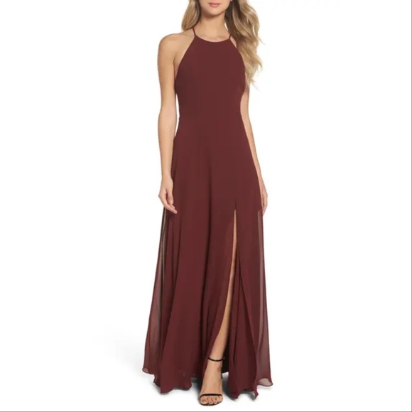 Jenny Yoo Kayla Halter Neck Chiffon Gown - Picture 1 of 11